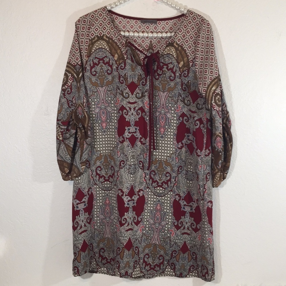West Kei Bohemian Vibrant 3/4 Sleeve Tunic Small